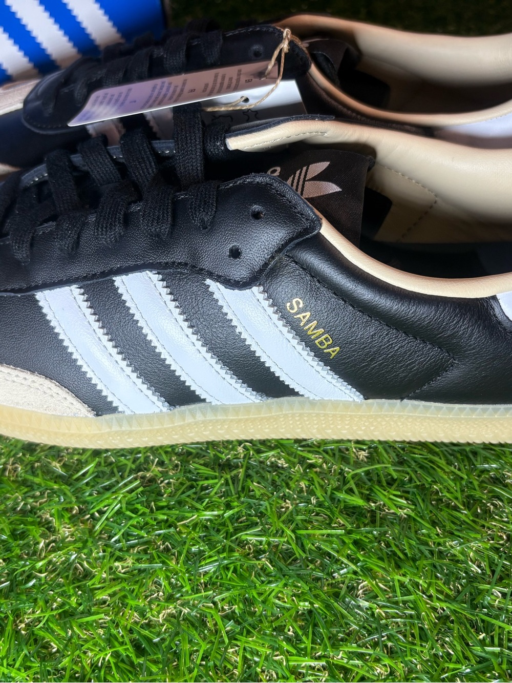 adidas Samba Leather Sneakers - Black / White with cream toe box